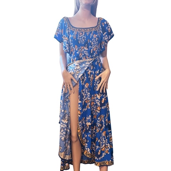 Flying Tomato Bohemian Dress Off or On Shoulder Fluttery Rayon Floral Tiki NOWT - Picture 9 of 16